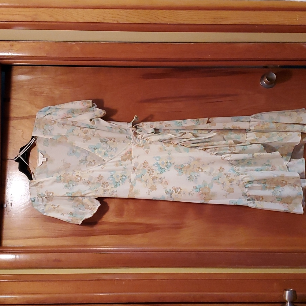 LC Lauren Conrad Floral Wrap Dress - Cream and Blue